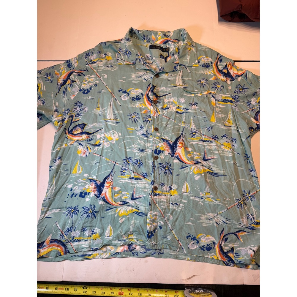 Polo Ralph Lauren Marlin Fishing Tropical Viscose Shirt XXL Seafoam Green